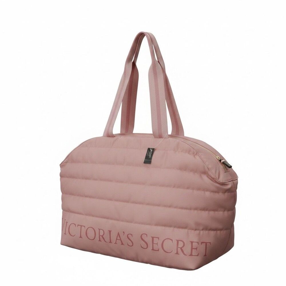 Victoria’s Secret Quilted Weekender Travel Tote Bag – Large Nylon Duffle NWT Pnk